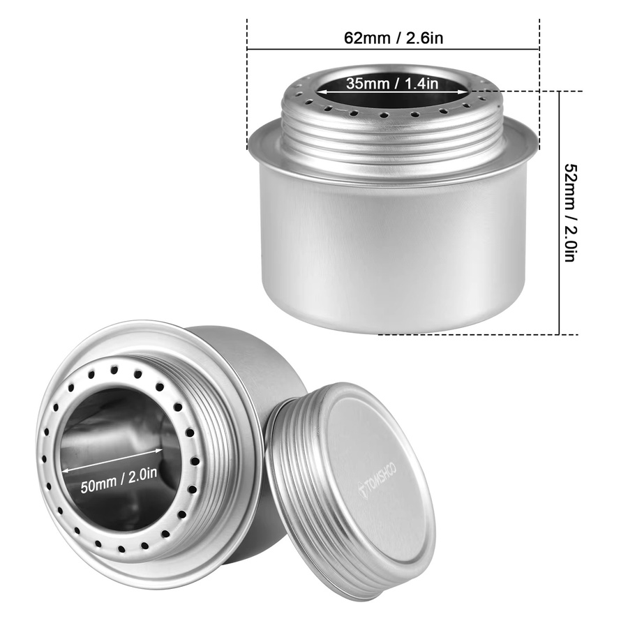 TOMSHOO Alkoholkocher aus Aluminiumlegierung mit Deckel und Edelstahl-Windschutzscheiben in Silber für Outdoor-Camping und Wandern - Bild 2