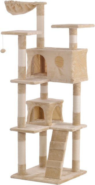 Silvio Design Kratzbaum Marley in Beige mit Höhle, Hängematte und integriertem Spielzeug aus Plüsch - Bild 1