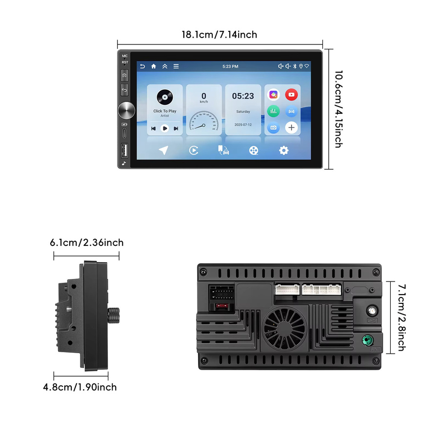 Podofo 2Din Universal-Autoradio mit 4+64GB Speicher, Incell-Bildschirm, Carplay, Android Auto, Mirrorlink, GPS, WLAN und 4G in Schwarz - Bild 4