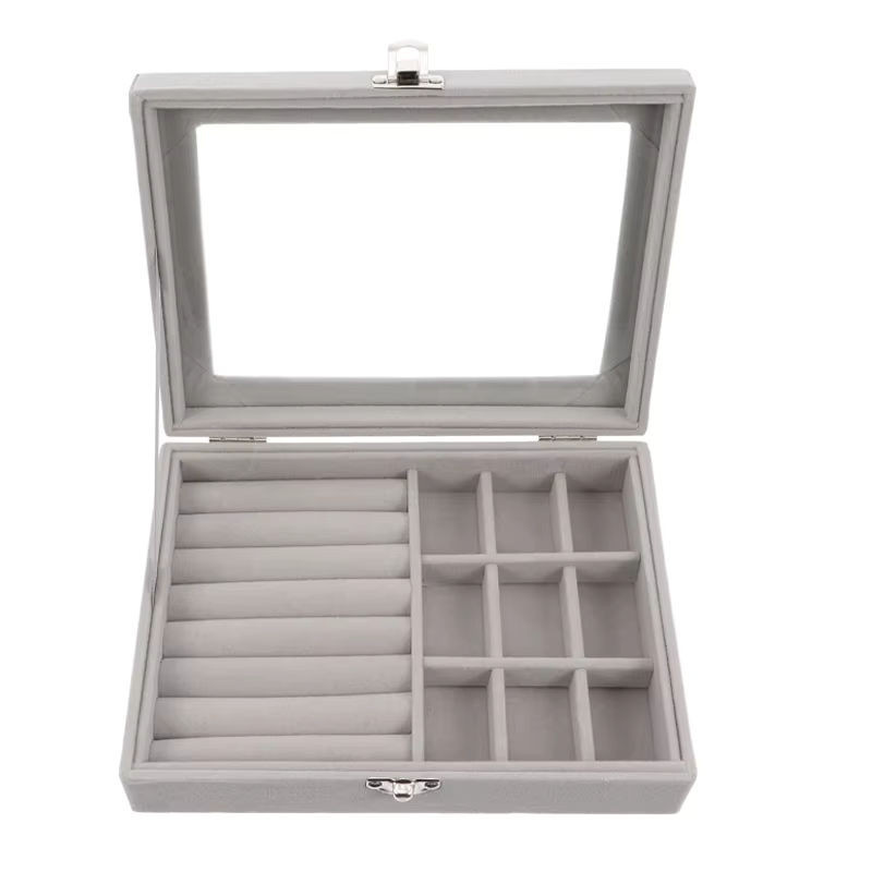 Tragbarer Schmuck-Organizer aus Samt in Grau für Ringe, Ohrringe und Schmuckdisplay - Bild 1