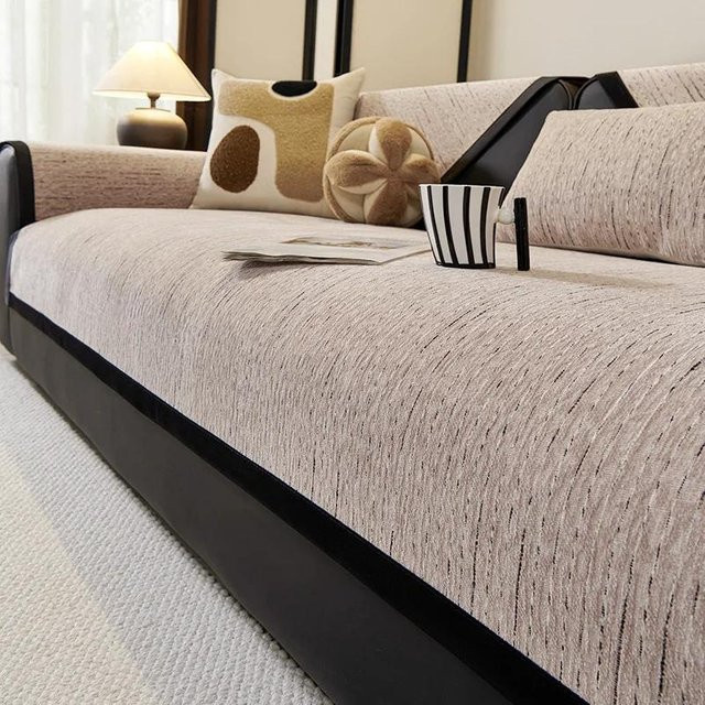 Rutschfeste L-förmige Sofamatte aus Chenille in Schwarz und Weiß, strukturierter Sofabezug für die Rückenlehne, B/H: 70 x 70 cm - Bild 1