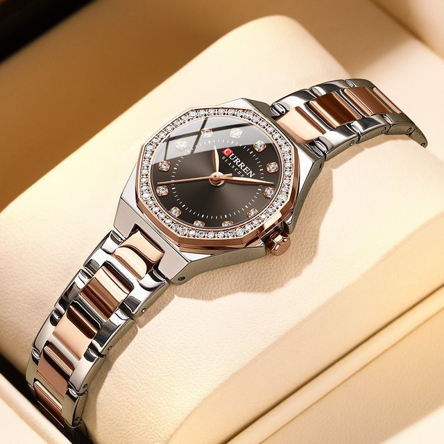 CURREN Armbanduhr, Quarz, Edelstahl, Schwarz, Roségold, Damen - Bild 1