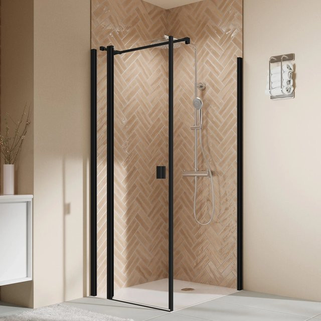 Breuer Duschkabine Elana 2.0 Drehtür mit Festteil aus Sicherheitsglas in Schwarz, Breite: 120 cm, Höhe: 200 cm - Bild 1