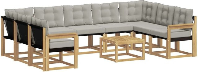vidaXL Outdoor-Sofagarnitur in U-Form aus massivem Akazienholz mit 10 Kissen in Weiß und Hellgrau - Bild 1