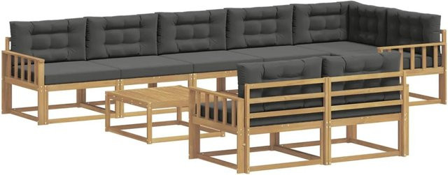 vidaXL Outdoor-Sofagarnitur aus Akazienholz in L-Form, 9-teiliges Set in Anthrazit und Weiß mit Polsterkissen, B/T/H: 79 x 79 x 37 cm - Bild 1