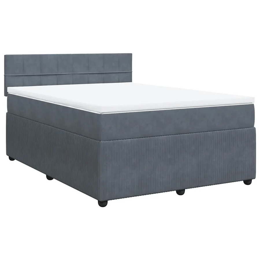 vidaXL Boxspringbett mit Matratze Dunkelgrau aus Samt, Hybrid-Design mit Taschenfederkern, B/T/H: 140 x 190 x 100,5 cm - Bild 2