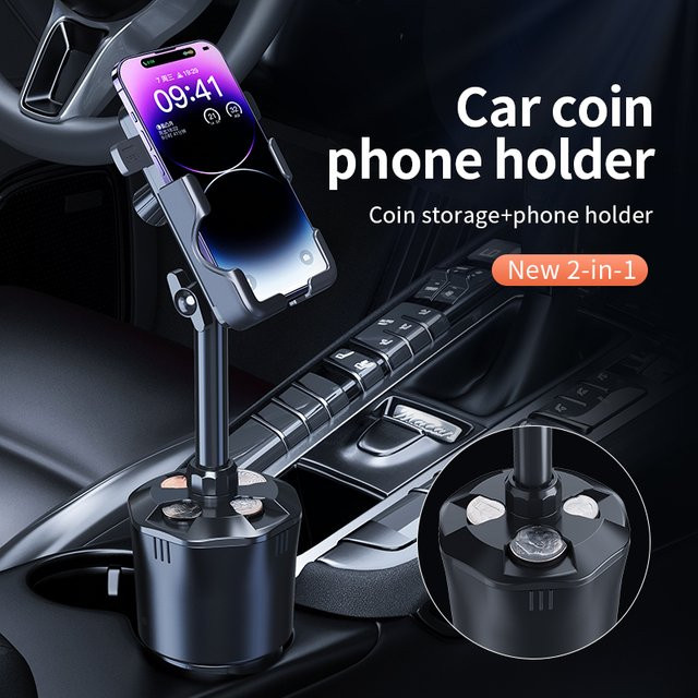 Universeller Auto Telefonhalter und Getränkehalter in Schwarz mit verstellbarer Unterstützung für Smartphones und Flaschen - Bild 1