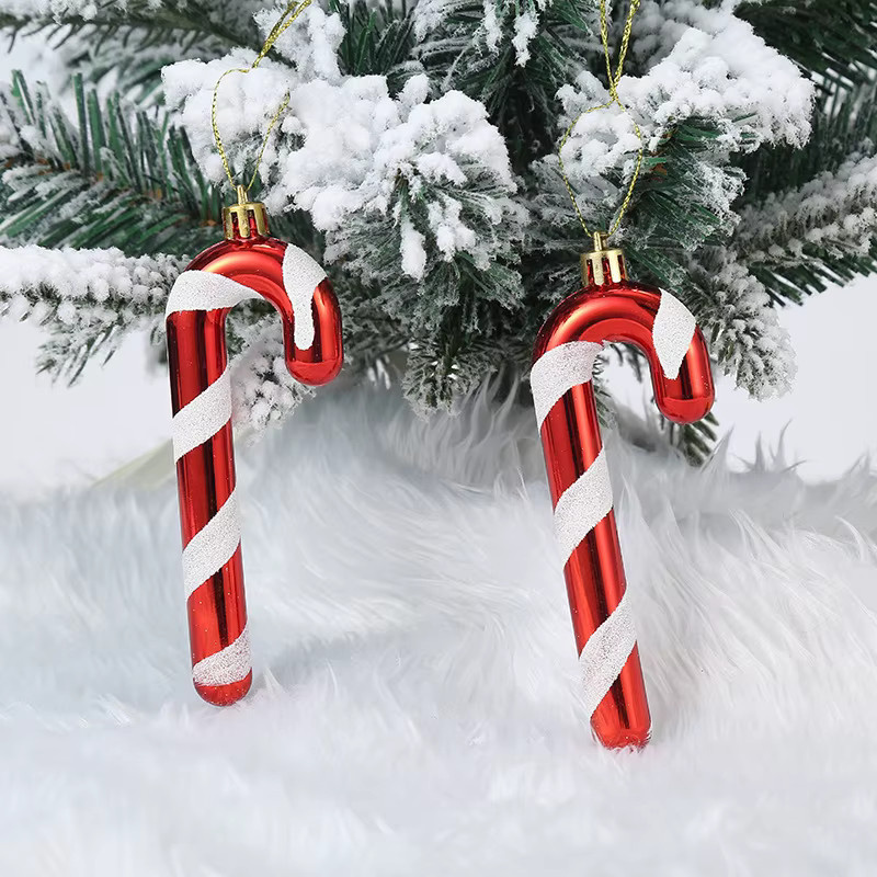 12 Stück DUTRIEUX Weihnachtsbaum-Hängedekoration aus Kunststoff in Rot und Weiß mit gestreiftem Zuckerstangen-Design - Bild 2