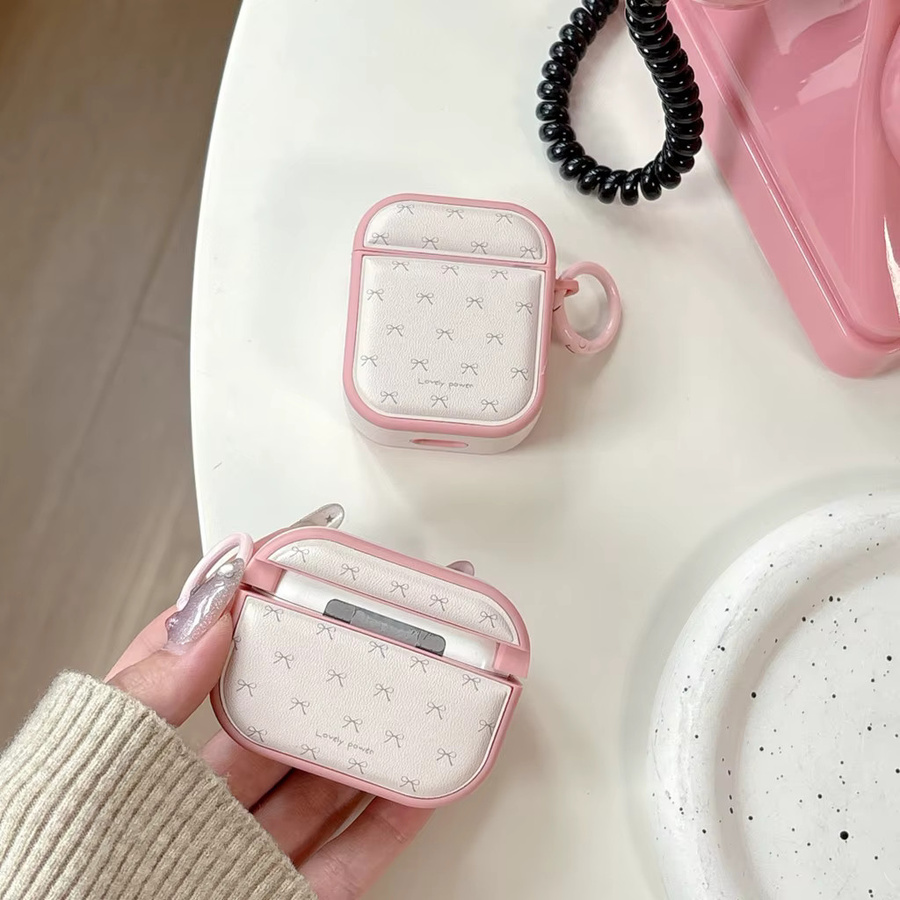 Rosa AirPods Hülle aus Kunstleder mit Schleife und Magnetverschluss sowie Haken für Apple AirPods 1, 2, 3, 4 und Pro 2, Pro 3 - Bild 2