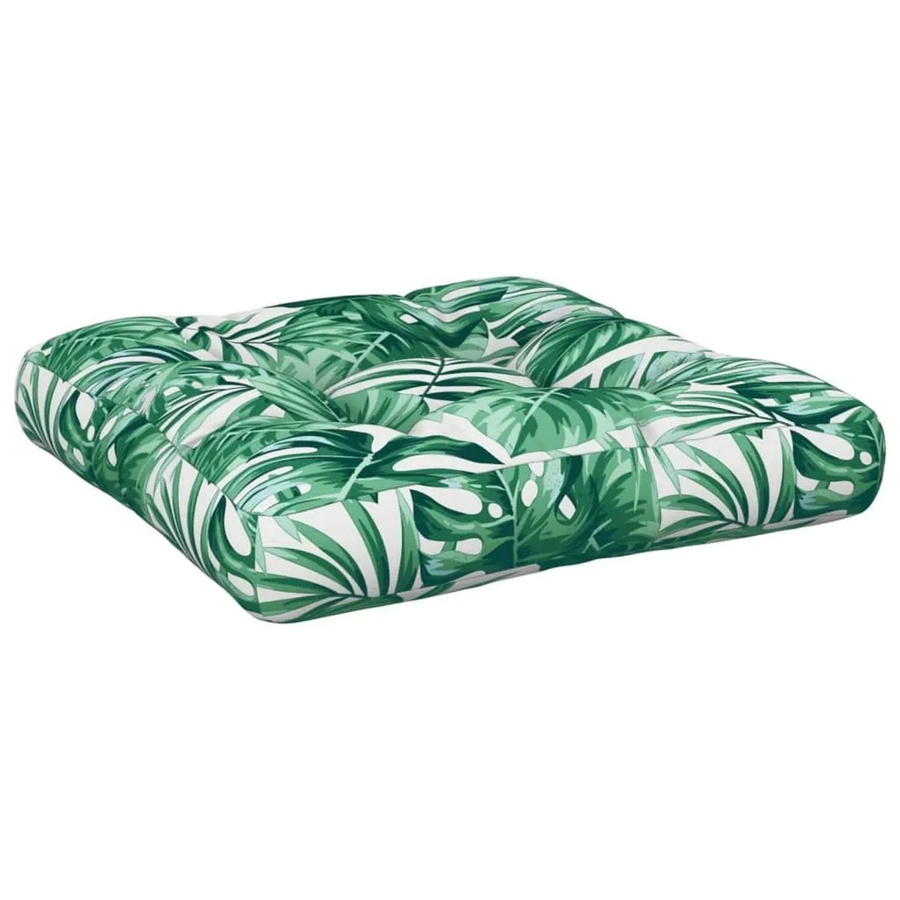 vidaXL Palettenkissen mit Blattmuster in Weiß und Grün, B/T/H: 50 x 50 x 12 cm, wasserabweisend und UV-beständig aus Polyester - Bild 2