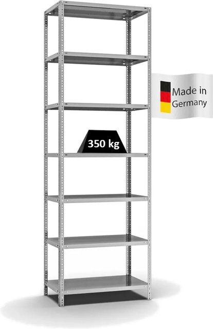 PROREGAL Heavy-Duty Fachbodenregal mit Schraubsystem, verzinkt, Farbe Silber, H x B x T: 300 x 100 x 50 cm, 7 Ebenen, beidseitig nutzbar - Bild 1