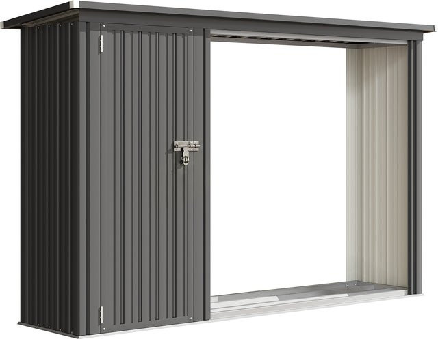 Outsunny 2-in-1 Kaminholzregal mit Geräteschrank aus verzinktem Stahl, Dunkelgrau, H x B x T: 149 x 235 x 67 cm - Bild 1