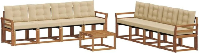 vidaXL Outdoor-Sofagarnitur 9-tlg. aus Akazienholz mit Kissen in Natur und Beige - Bild 1