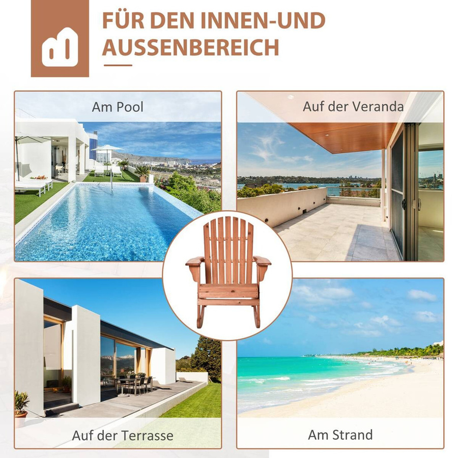 Outsunny Schaukelstuhl aus Fichtenholz in Rustic Brown und Beige für Garten und Terrasse - Bild 2