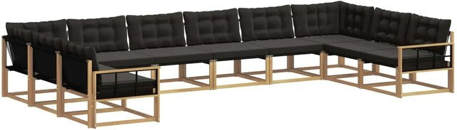 vidaXL Outdoor-Sofagarnitur aus massivem Akazienholz mit Kissen, 10-teilig, Weiß-Schwarz - Bild 1