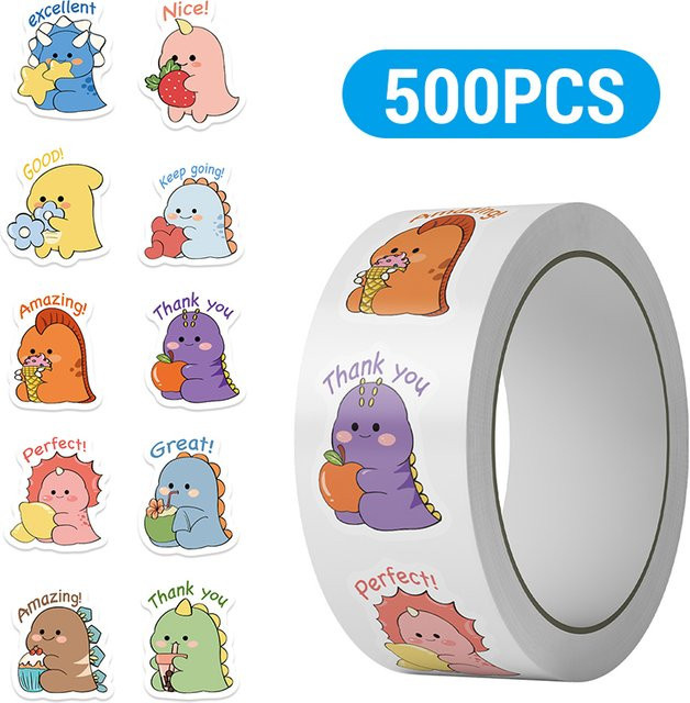 500 Stück Dinosaurier Tier Aufkleber Runde Motiv Belohnungssticker in Mehrfarbig für Schule und Training - Bild 1