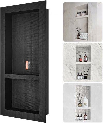 VEVOR Duschnische zum Befliesen in Schwarz, Doppellagig und Wasserdicht, B/H: 40,64 x 81,28 cm - Bild 1