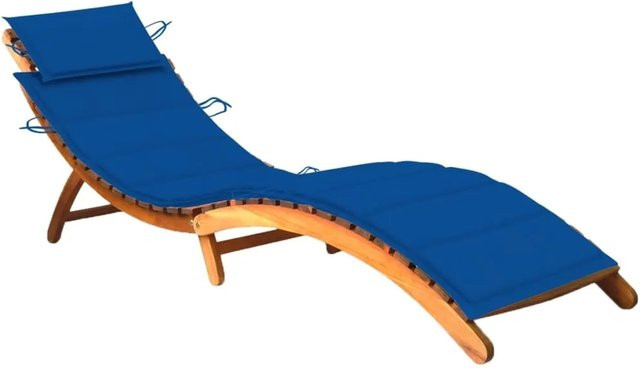 vidaXL Sonnenliege aus Akazien-Massivholz mit blauer Auflage in ergonomischer Form - Bild 1