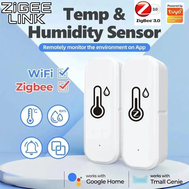 Tuya Smart Temperatur- und Feuchtigkeitssensor mit Zigbee 3.0 und Wifi, weiß, kompatibel mit Google Home und App - Bild 1