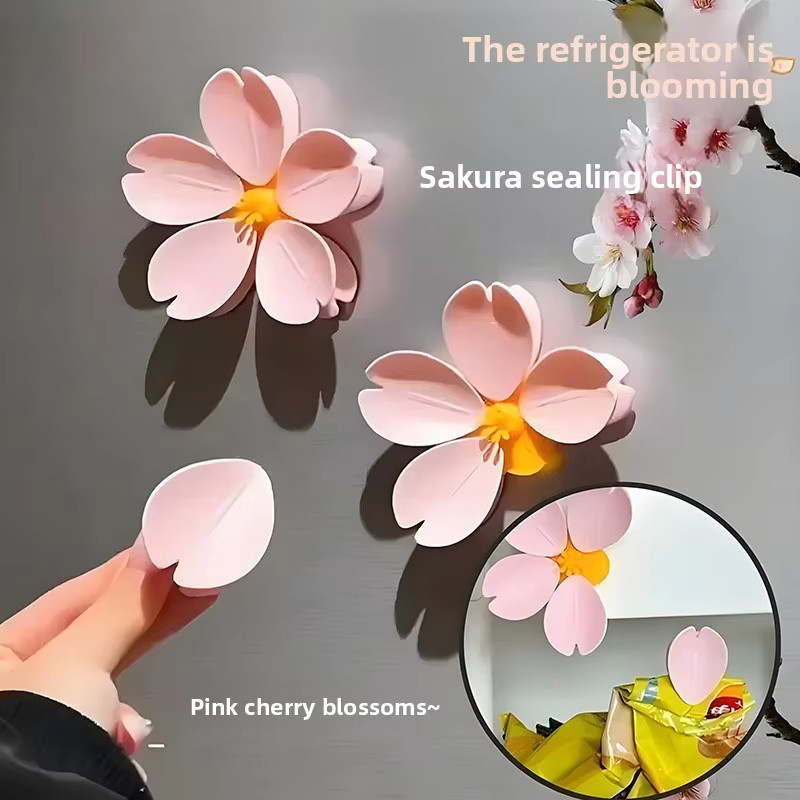 Xiao Xiao 2-in-1 Sakura-Blütenblatt Lebensmittelbeutelklammern und Kühlschrankmagnete in Pink - Bild 2