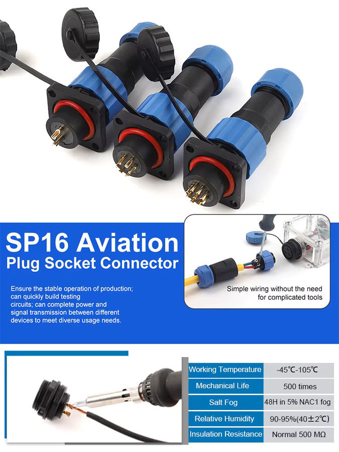 DIY GO Stecker und Buchse Typ SP16-2 quadratische Luftfahrt-Steckdose als elektrischer Kabel-Stoßklemmenblock in den Ausführungen 3, 4, 5, 6, 7 oder 9-polig - Bild 6
