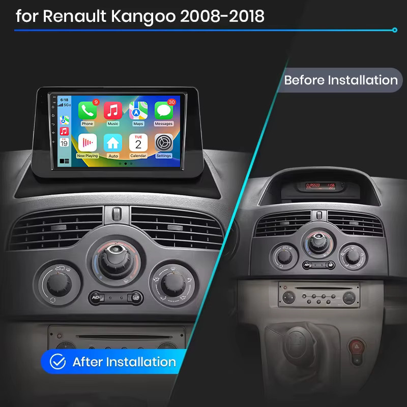 Junsun Android Auto Autoradio für Renault Kangoo mit Wireless CarPlay, GPS, Navi und DSP in Schwarz - Bild 2