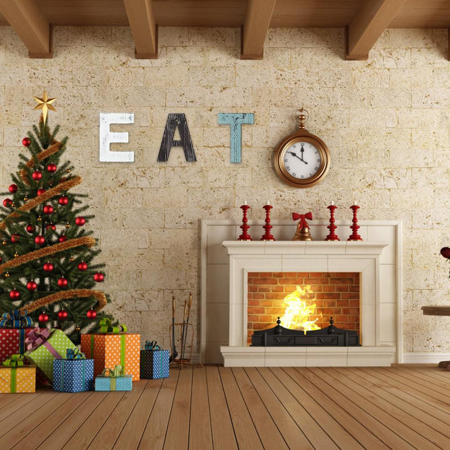 KONNWEI Weihnachts Dekoschild aus Holz, Rustikale Wandmontierte Buchstaben EAT, Mehrfarbig, Bauernhaus Stil - Bild 2