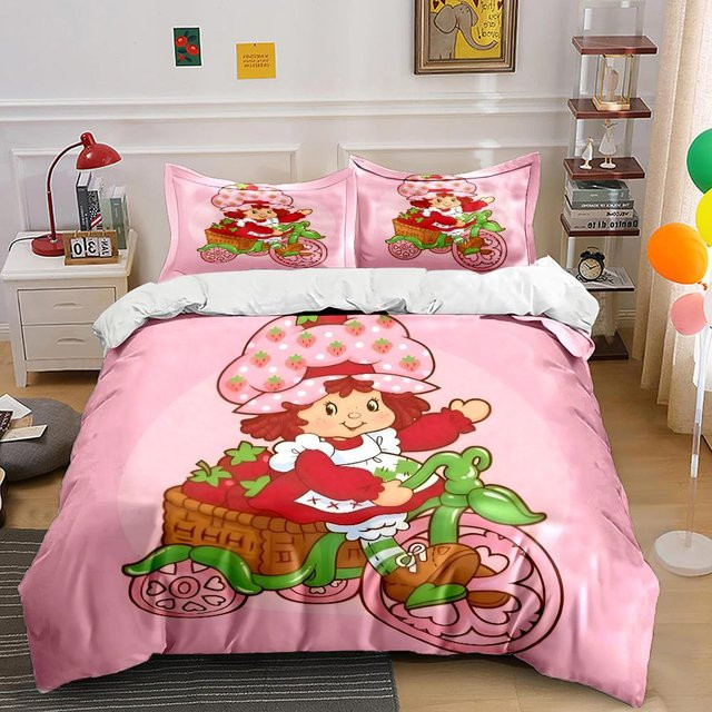 Bettwäsche-Set Flylo Emily Erdbeer-Print aus Mikrofaser in Rot und Pink, bestehend aus Bettbezug und Kissenbezug, B/H: 180 x 210 cm - Bild 1