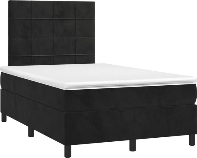 vidaXL Boxspringbett mit Matratze in Schwarz aus Samt mit LED-Unterbettbeleuchtung und USB-Ladeanschluss, Hybrid-Konstruktion mit Taschenfederkern, B/T: 120 x 190 cm - Bild 1