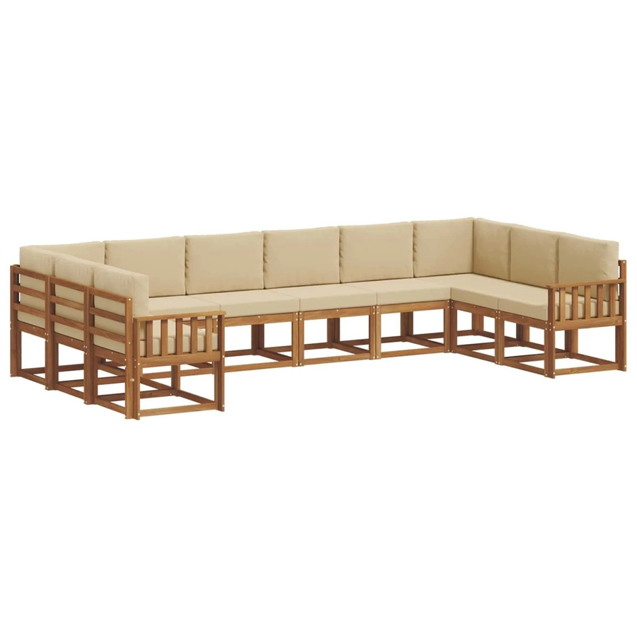 vidaXL Outdoor-Sofagarnitur aus Akazienholz in L-Form mit 10-teiligem Set, Farbe Natur und Beige - Bild 2