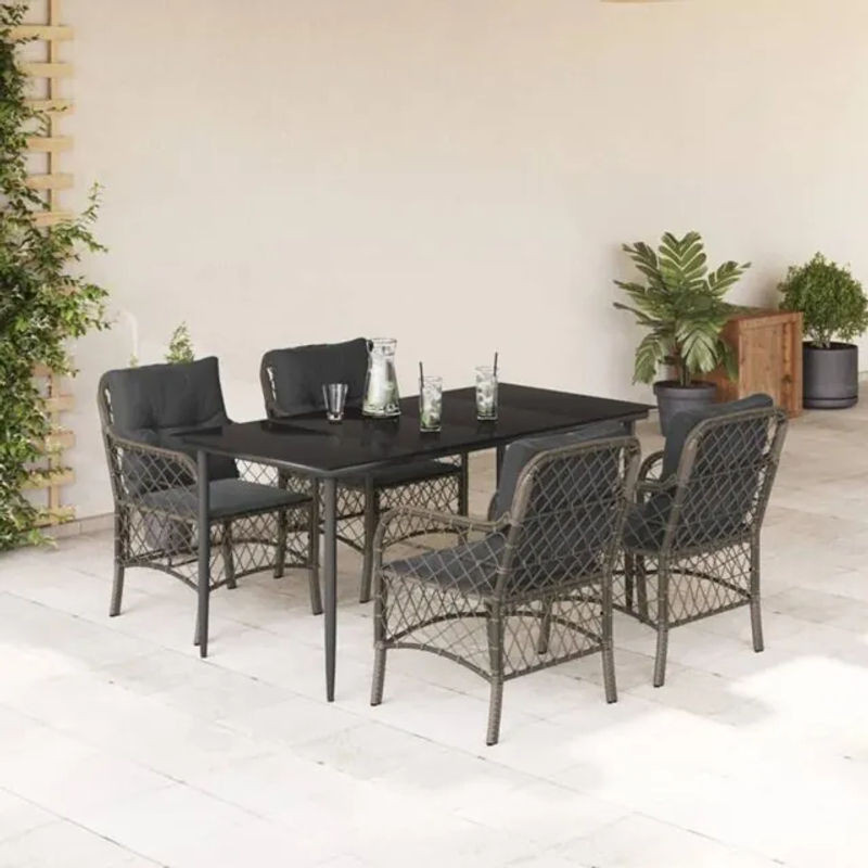 5-tlg. Gartenmöbel-Set aus modernem Polyrattan mit Kissen in Grau von vidaxl - Bild 1