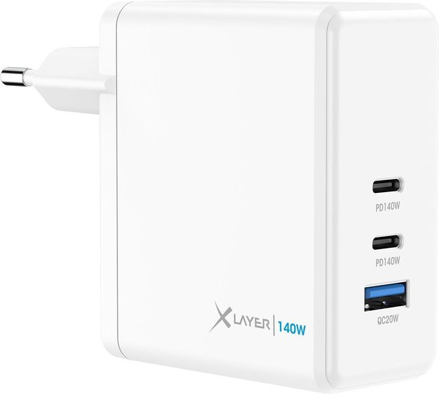 XLayer GaN Power Charger 140W in Weiß mit 2x USB-C und 1x USB-A - Bild 1