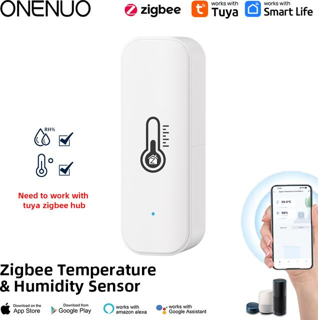 Onenuo Tuya Zigbee Smart Temperatur- und Feuchtigkeitssensor in Weiß für Smart Home mit App-Steuerung und Kompatibilität mit Alexa und Google Home - Bild 1