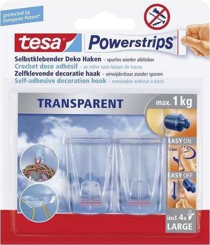 tesa Powerstrips Klebehaken Large Transparent mit 4 Klebestreifen - Bild 1