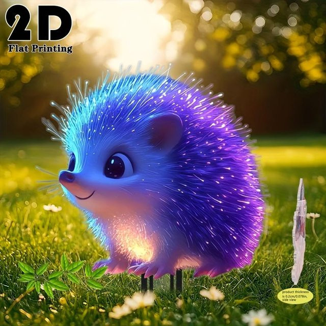 ZHPBD Gartenstecker Igel in Blau mit UV-aktiven Neonfarben, 2D Dekoration für Garten und Rasen, Maße: 10 x 7 cm - Bild 1
