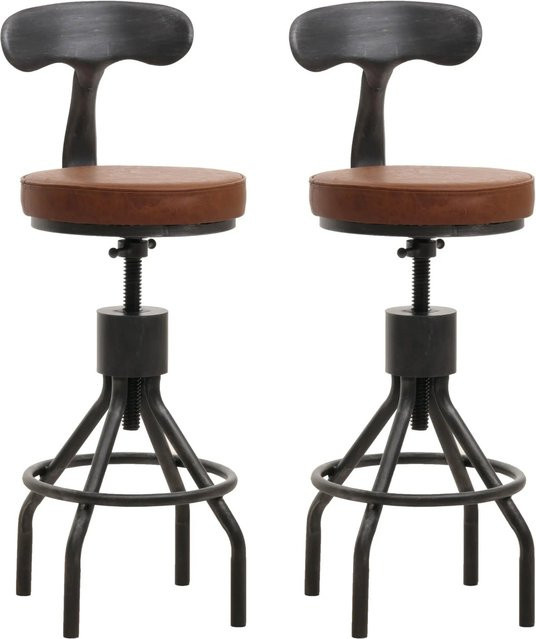 PROREGAL 2er-Set Barhocker im Industrial Design mit Lehne, höhenverstellbar und drehbar, braunes Kunstleder und Stahl, Sitzhöhe: 58-82 cm - Bild 1