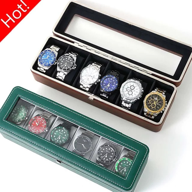 FancyWrist Uhrenbox aus PU-Leder mit 6 Slots und abnehmbaren Kissen zur Aufbewahrung von Uhren und Schmuck - Bild 1