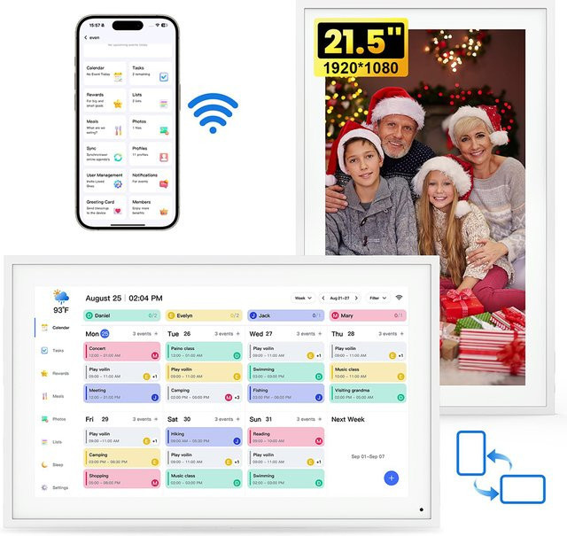 NEWYES Smart Family Planner Digitalkalender 2026 mit 21,5 Zoll Full HD Touchscreen in Weiß, interaktiver Wochenplaner für Wand- und Schreibtischmontage - Bild 1