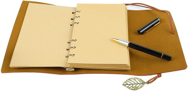GoolRC Notizbuch und Tagebuch aus PU Leder mit Blättermuster in Braun, Liniertes Papier und Stiftebox - Bild 1