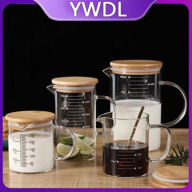 YWDL Glas-Messbecher mit Deckel und Griff, transparent, 250 ml - Bild 1