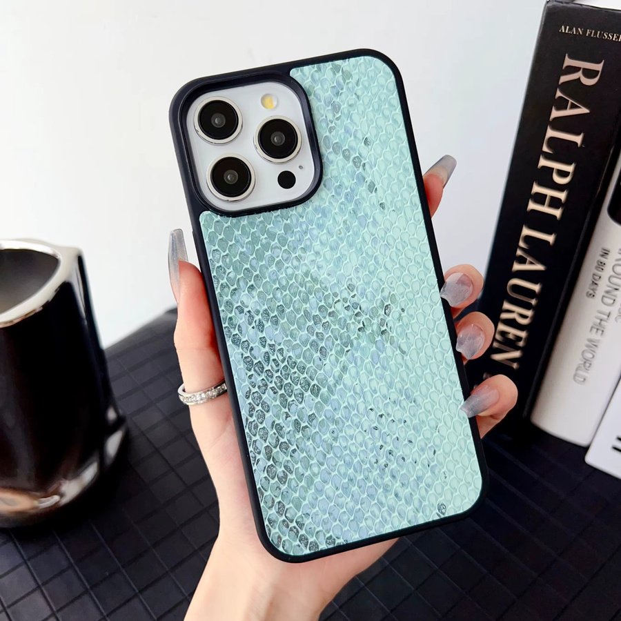 VNTK Luxuriöse Schlangenleder-Handyhülle mit Goldprägung für iPhone 17 16 15 14 Plus 13 12 11 Pro Max in Gold und Türkis - Bild 2