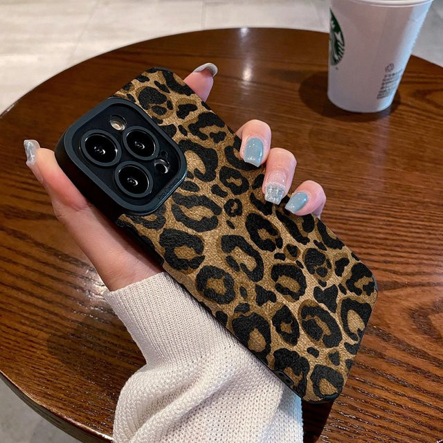 Stoßfeste Silikon-Ledertasche im Leoparden-Design für iPhone 15 14 13 12 11 Pro Max Plus Mini und 16 17 in Gold - Bild 1