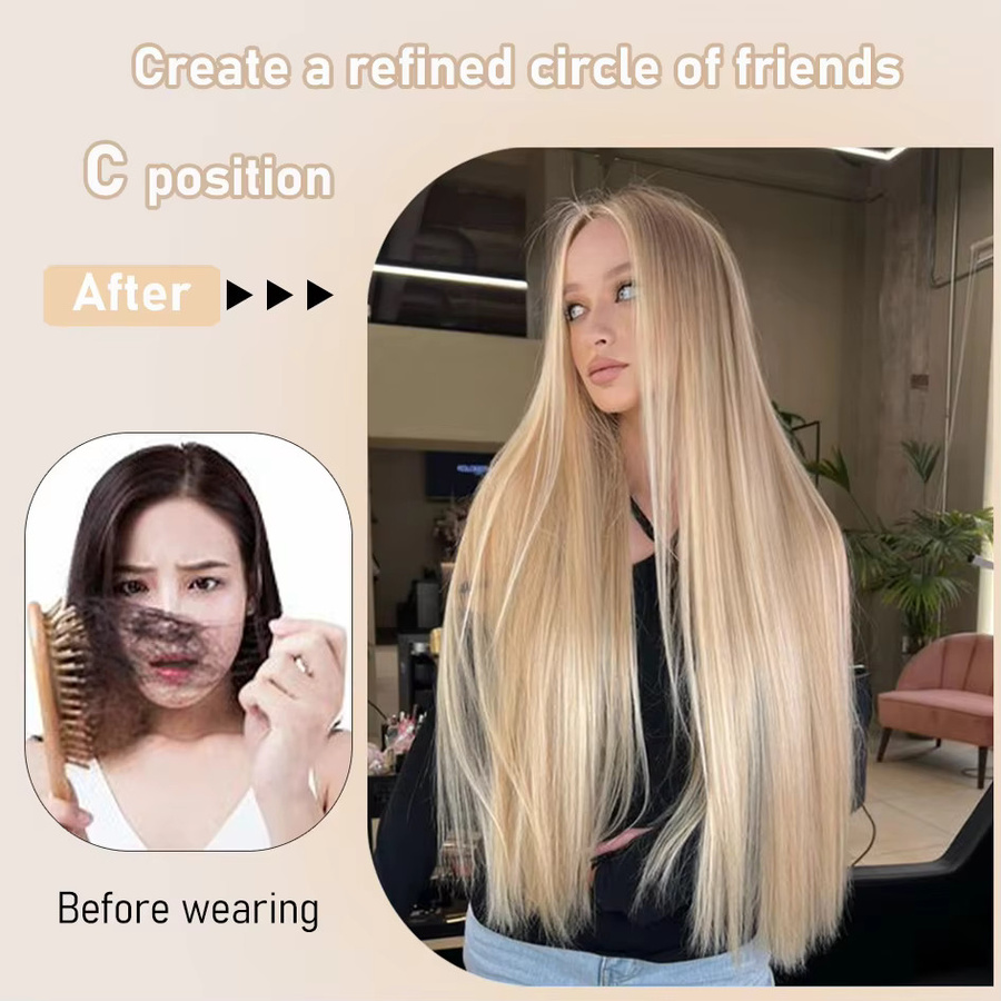 allaosify Synthetische Perücke, langes glattes Haar mit Pony - Bild 4