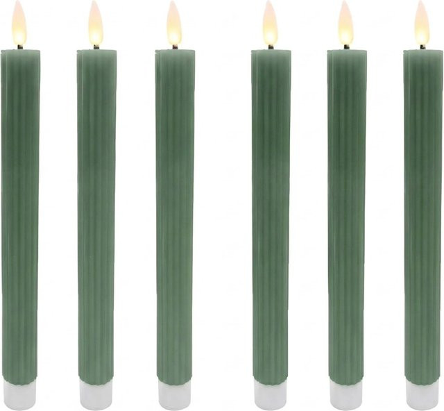 Relaxdays LED Stabkerzen 6er Set aus Echtwachs in Khaki mit flackerndem Flammeneffekt und Rillen-Design, Höhe: 25 cm, Durchmesser: 2 cm - Bild 1