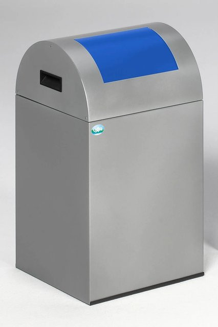 PROREGAL Selbstlöschender Wertstoffsammler Rund mit Einwurfklappe, 43 Liter, Verzinkter Stahl, Silber Blau, H x B x T: 60 x 32 x 32 cm - Bild 1