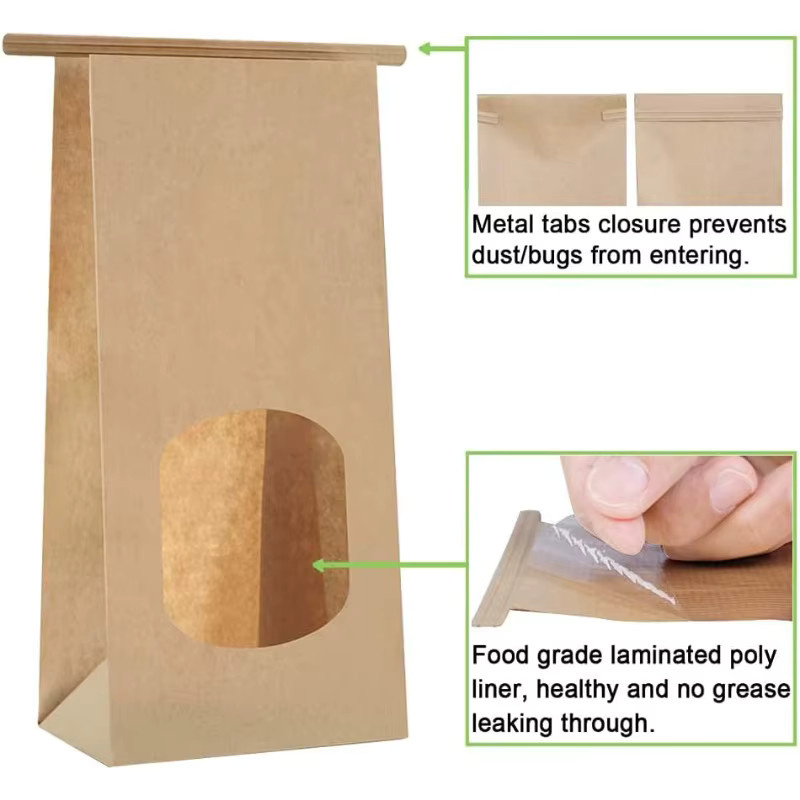 10 Stück Bäckereibeutel aus braunem Kraftpapier mit Fenster, B/T/H: 12 x 6,5 x 24,6 cm - Bild 4