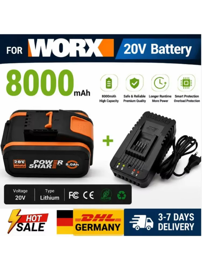 Worx 20V Lithium-Ionen-Akku wiederaufladbar für Elektro- und Gartenwerkzeuge WA3553 WA3551 WA3553.1 WA3570 - Bild 5