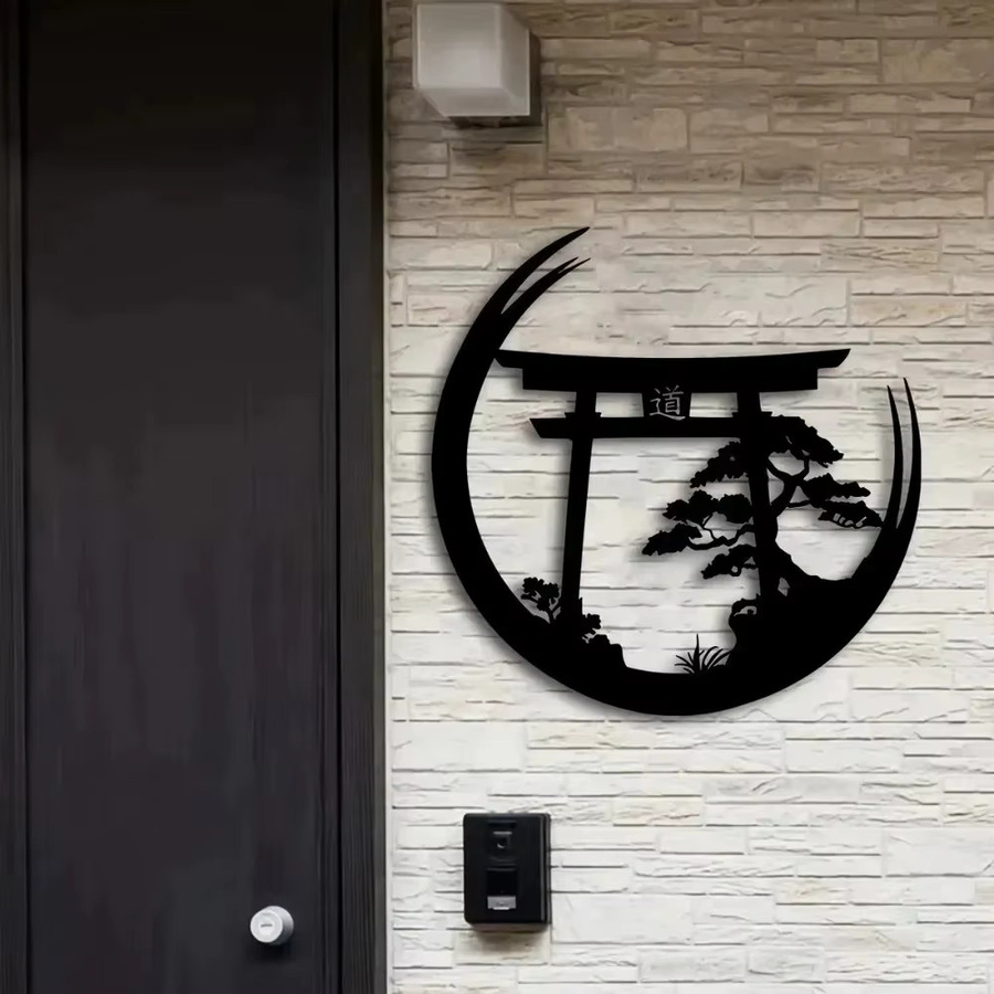 CIFBUY Japanisches Torii-Tor Wandkunst aus Metall in Schwarz, Minimalistische Zen-Gartenskulptur als abstrakte Hängedekoration - Bild 5