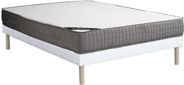 Danevo Bettgestell mit Matratze, Lattenrost und Stoffbezug in Weiß, B/T: 160 x 200 cm - Bild 1
