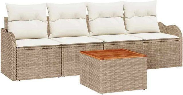 vidaXL Garten-Sofa-Set 5-teilig aus Polyrattan in Beige mit Gartentisch und Stauraumfunktion - Bild 1
